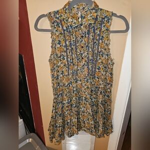 Free People Micro Floral Sleeveless Tunic Tank Boho SZ S/P